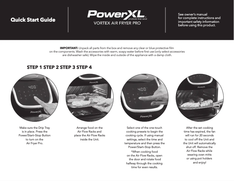 Image de la première page du manuel de l'appareil Vortex Air Fryer Pro CM-007