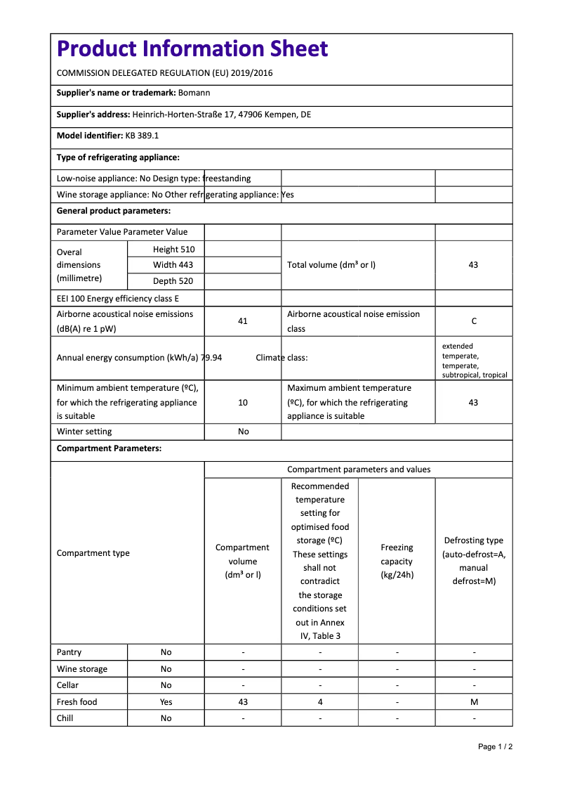 Image de la première page du manuel de l'appareil KB 389.1