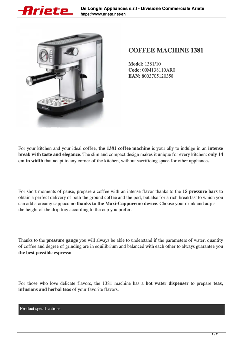 Image de la première page du manuel de l'appareil 1381