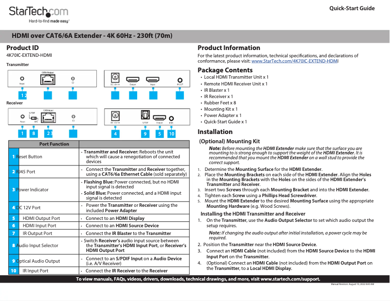 Page 1 de la notice Manuel utilisateur StarTech.com 4K70IC-EXTEND-HDMI