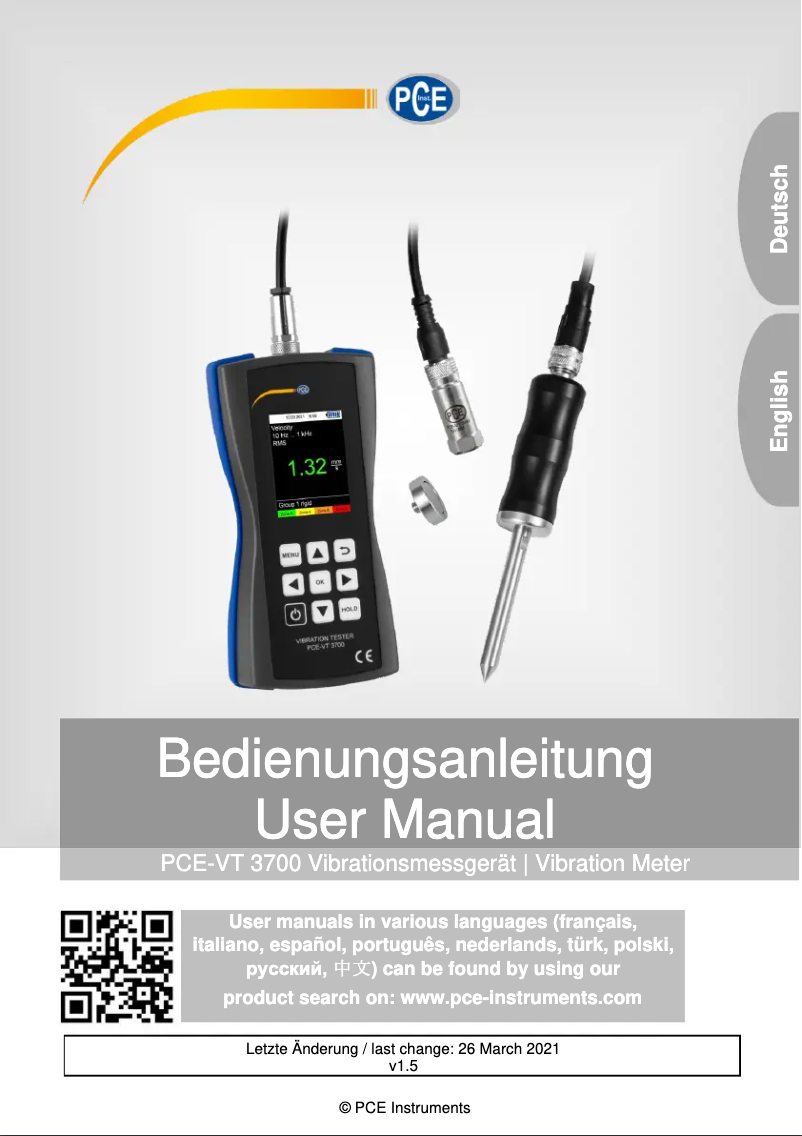 Image de la première page du manuel de l'appareil PCE-VT 3700