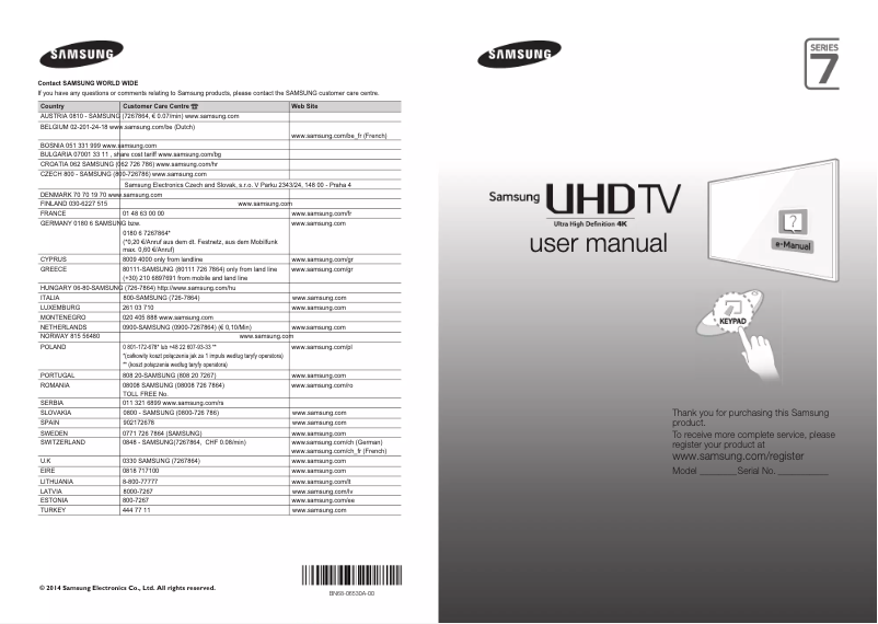 Page 1 de la notice Guide d'installation Samsung UE85HU7500L