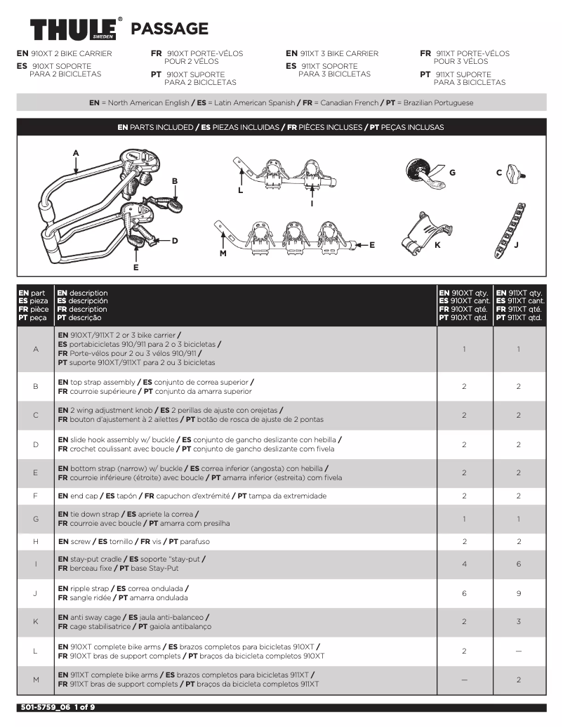 Page 1 de la notice Manuel utilisateur Thule Passage 2