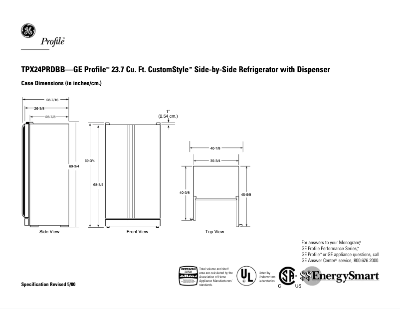 Page 1 de la notice Fiche technique GE TPX24PRDBB