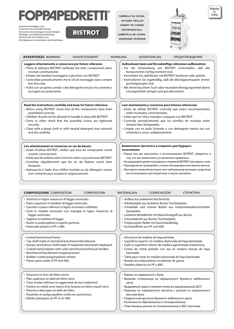 Page n°1 - Manuel utilisateur Foppapedretti Bistrot