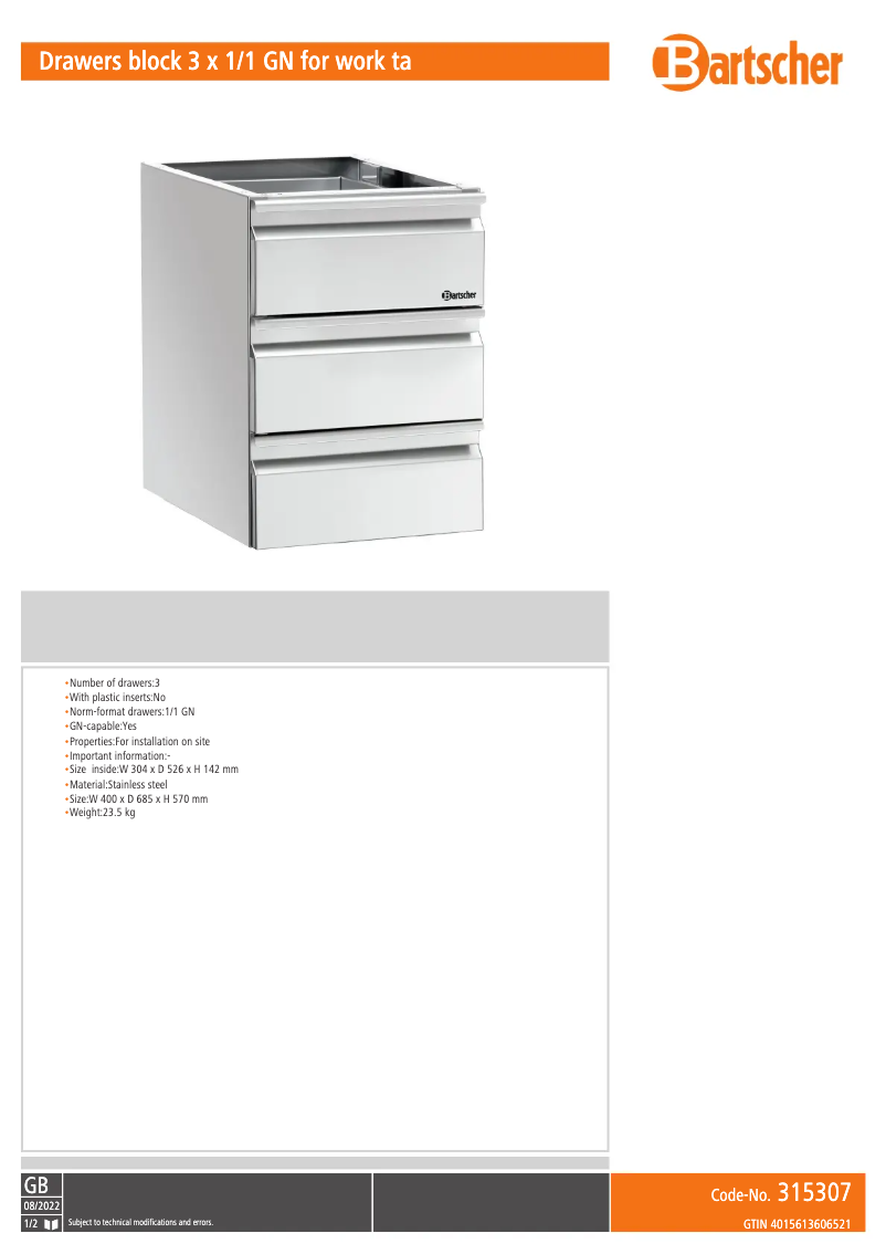 Página 1 del manual Manual de usuario Bartscher 315307