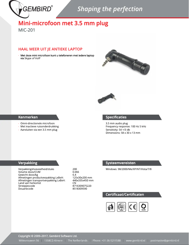 Page n°1 - Manuel utilisateur Gembird MIC-201