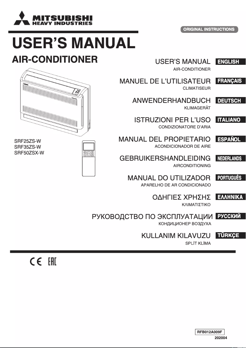 Page 1 de la notice Manuel utilisateur Mitsubishi SRF35ZS-W