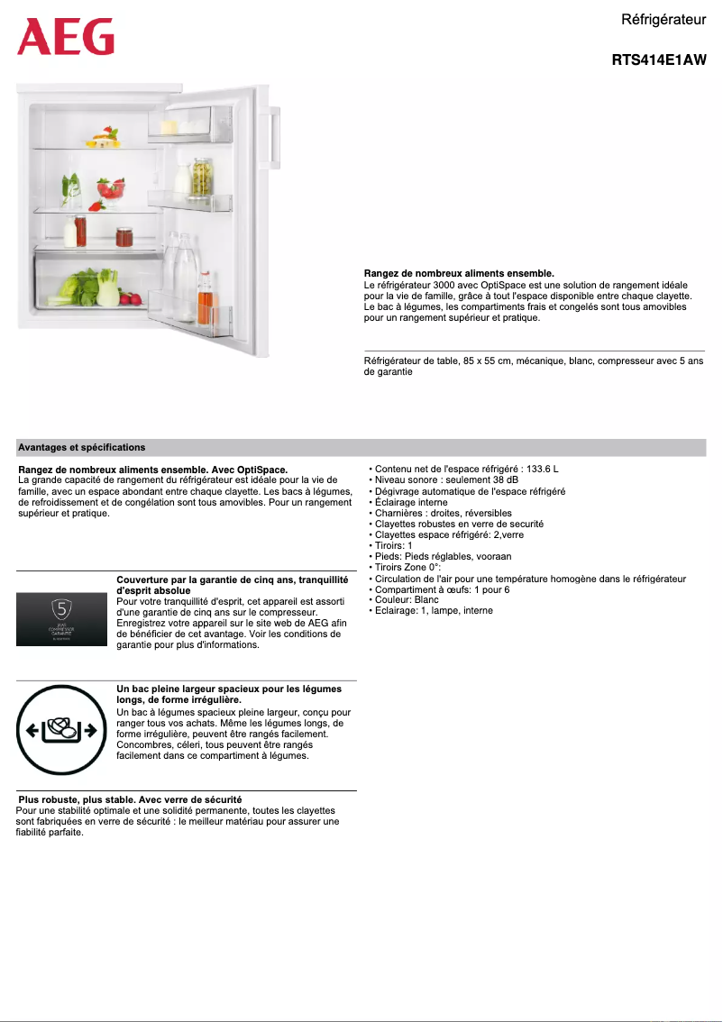 Page n°1 - Fiche technique AEG RTS414E1AW