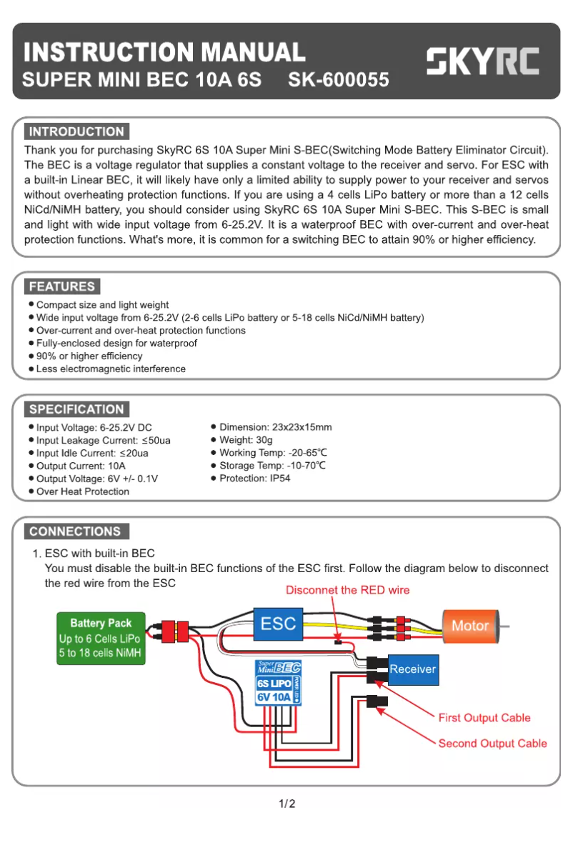 Page n°1 - Manuel utilisateur SkyRC Super mini BEC 10A