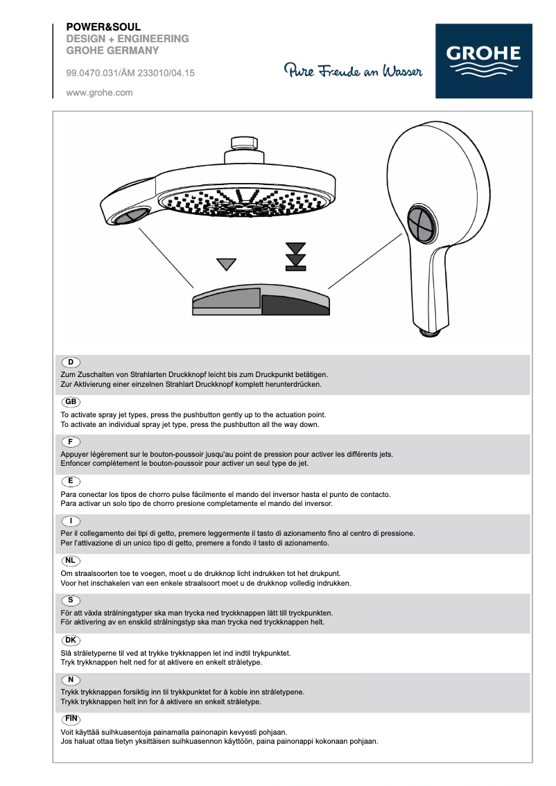 Page 1 de la notice Manuel utilisateur Grohe Power&Soul Cosmopolitan 160