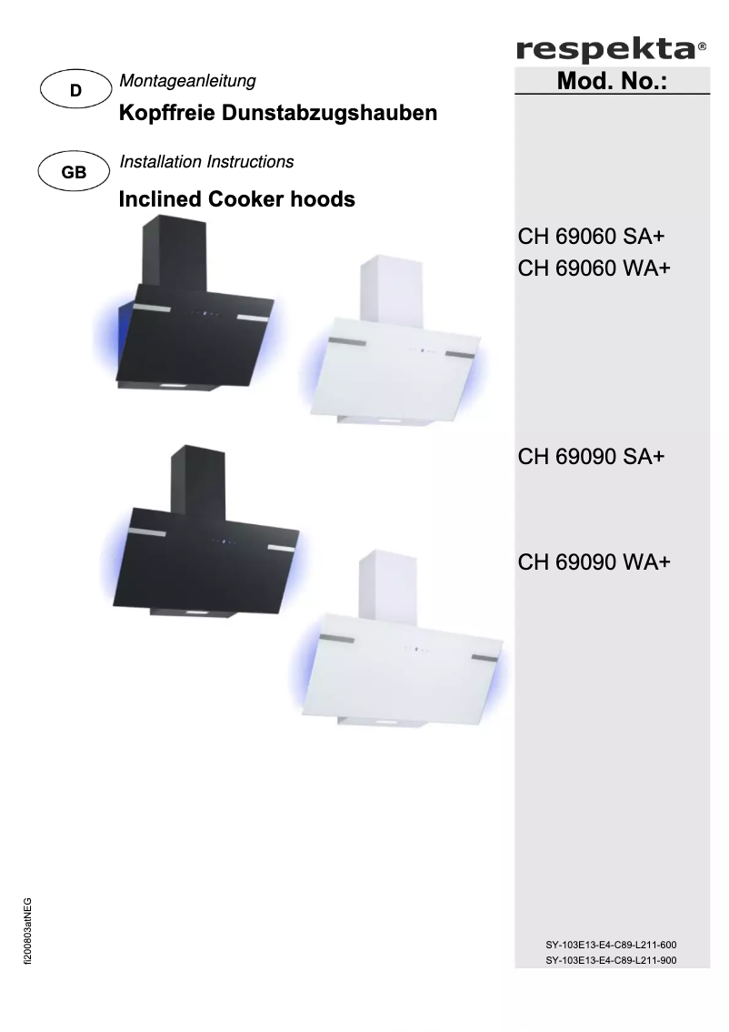 Page 1 de la notice Manuel utilisateur Respekta Solea CH69090SA+