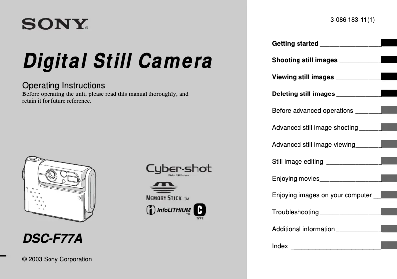 Page n°1 - Manuel utilisateur Sony Cybershot DSC-F77A