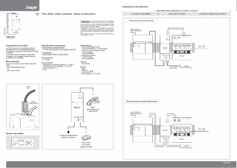 Page 1 de la notice Manuel utilisateur Hager TN121
