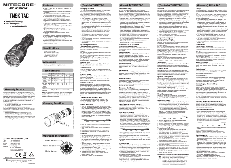 Page n°1 - Manuel utilisateur Nitecore TM9K TAC