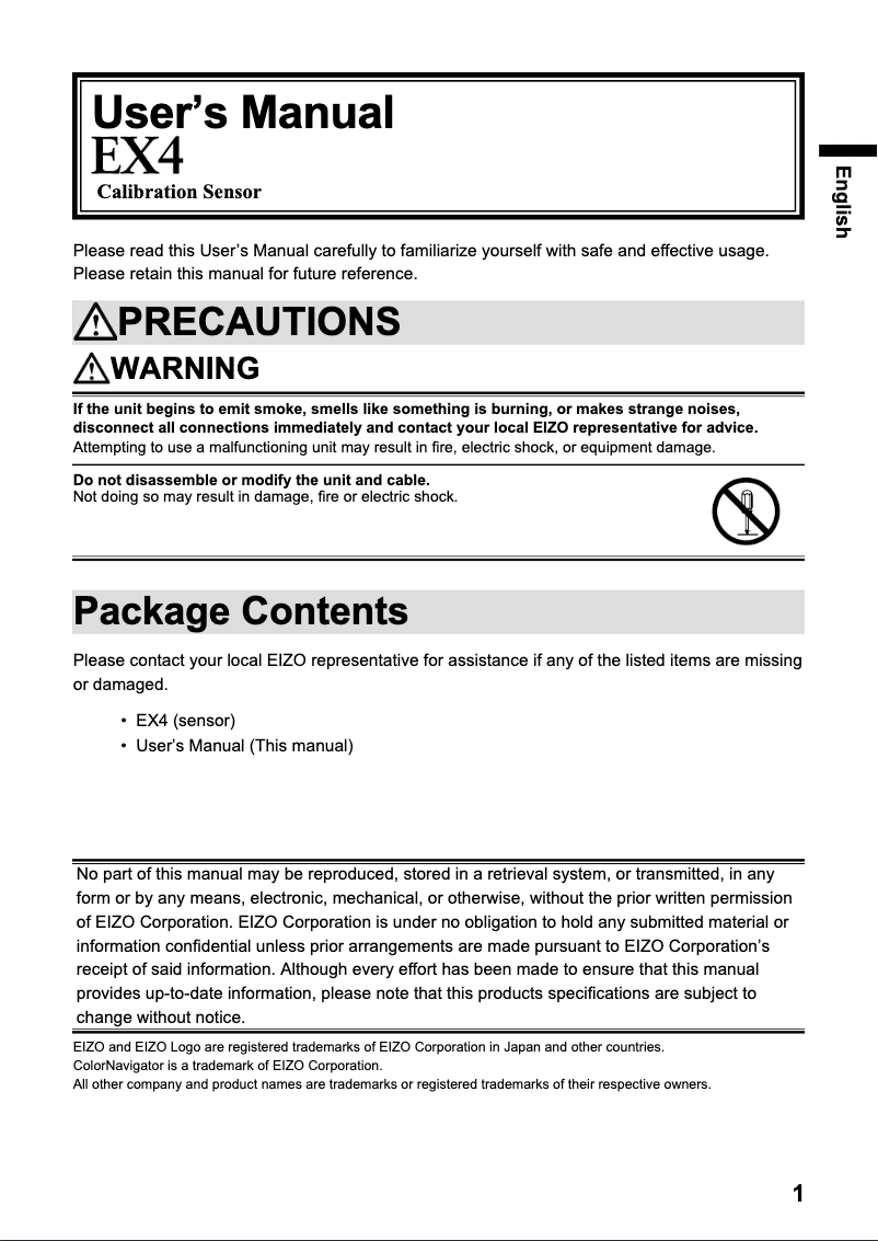 Page 1 de la notice Manuel utilisateur Eizo EX4