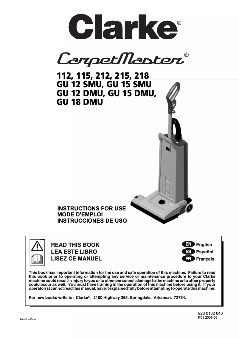 Page 1 de la notice Manuel utilisateur Clarke CarpetMaster 215