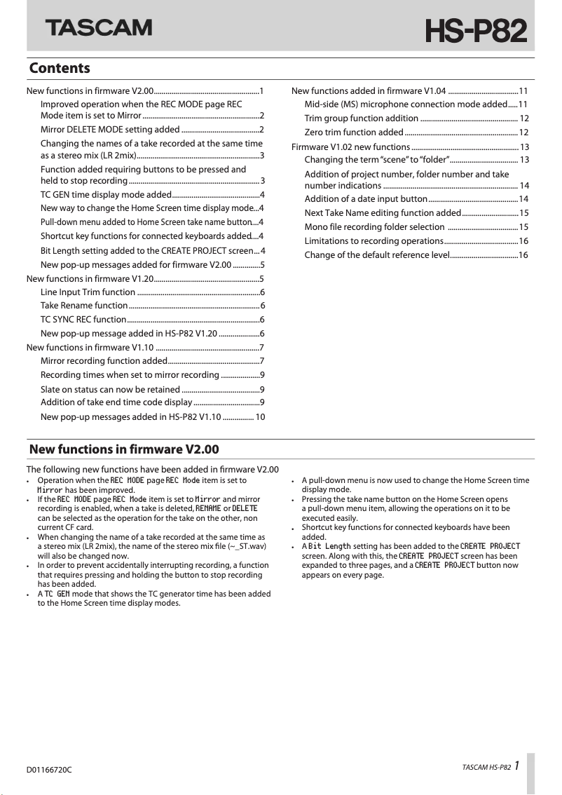Page 1 de la notice Manuel utilisateur Tascam HS-P82