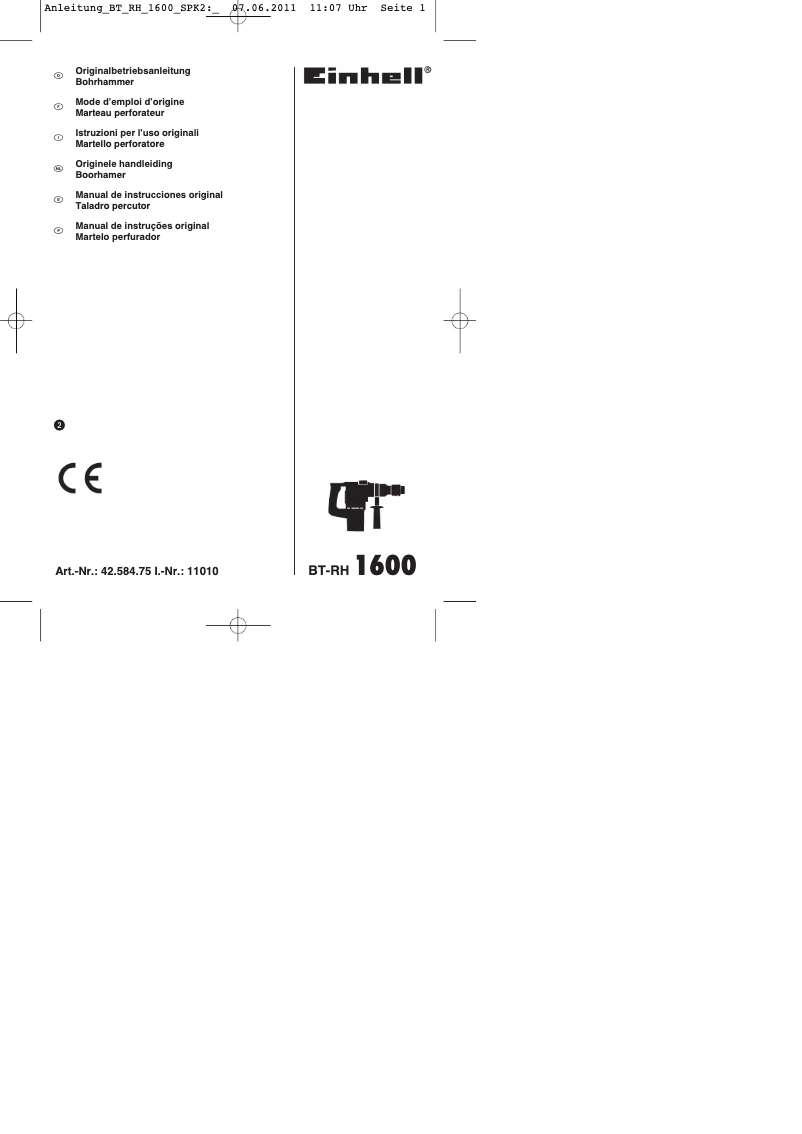 Page n°1 - Mode d'emploi Einhell BT-RH 1600
