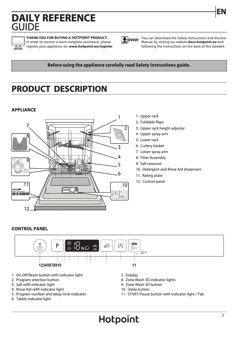 Page 1 de la notice Manuel utilisateur Hotpoint HIC3C33CWEUK