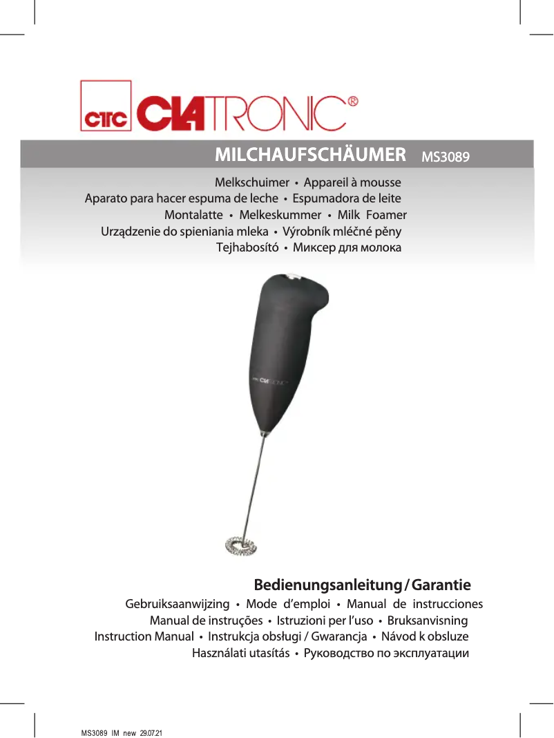 Page 1 de la notice Manuel utilisateur Clatronic MS 3089