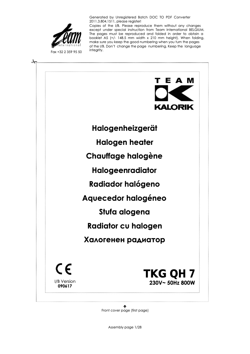 Image de la première page du manuel de l'appareil TKG QH 7