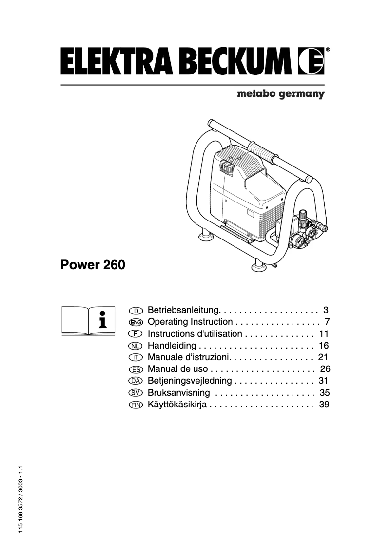 Page 1 de la notice Manuel utilisateur Metabo POWER 260