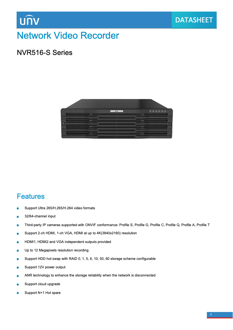 Page n°1 - Fiche technique UniView NVR516-S