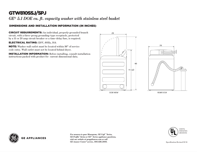 Imagen de la primera página del manual del dispositivo GTW810SSJWS