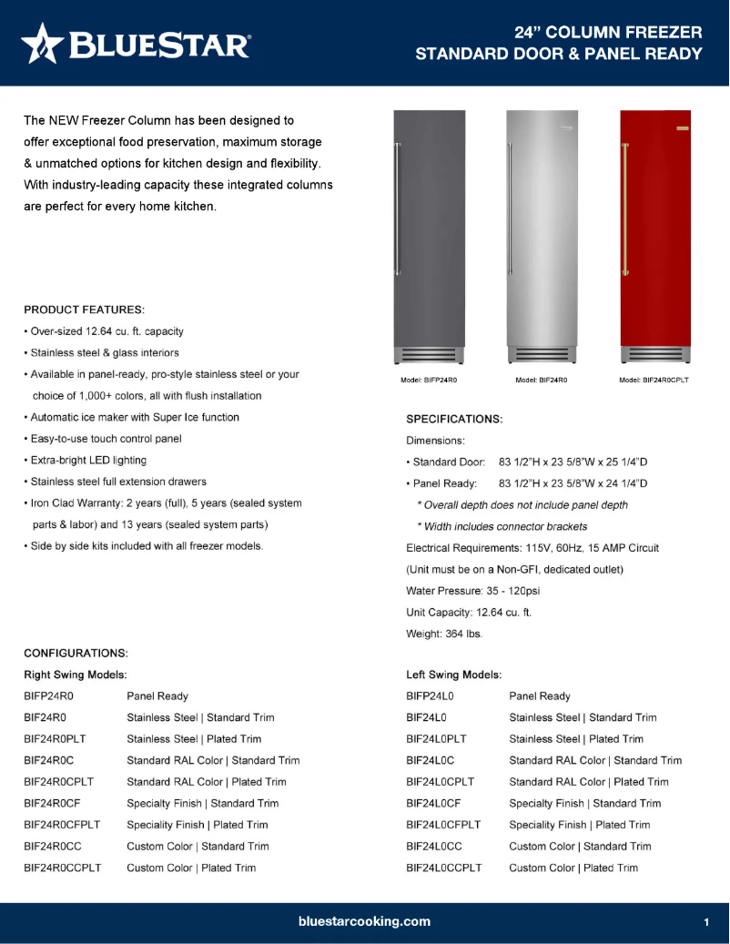 Page 1 de la notice Fiche technique BlueStar BIF24R0