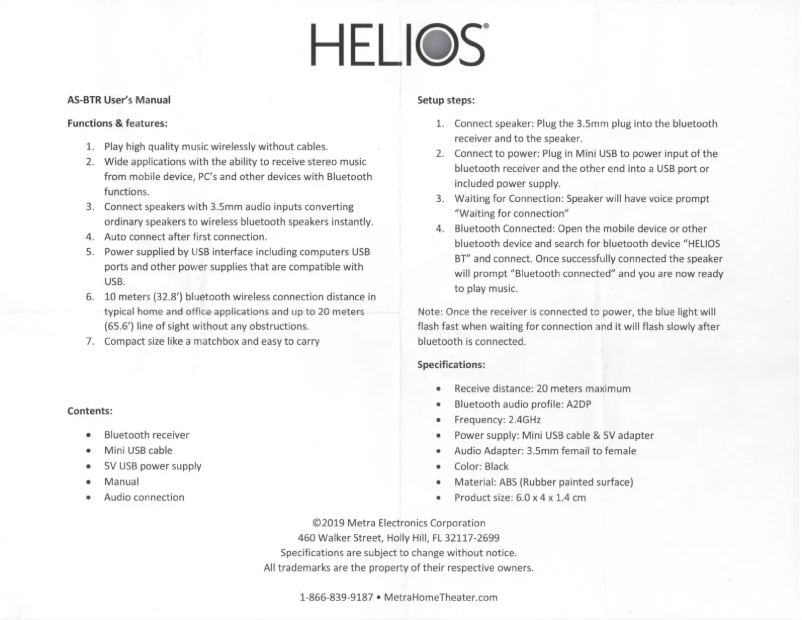 Page n°1 - Manuel utilisateur Metra AS-BTR