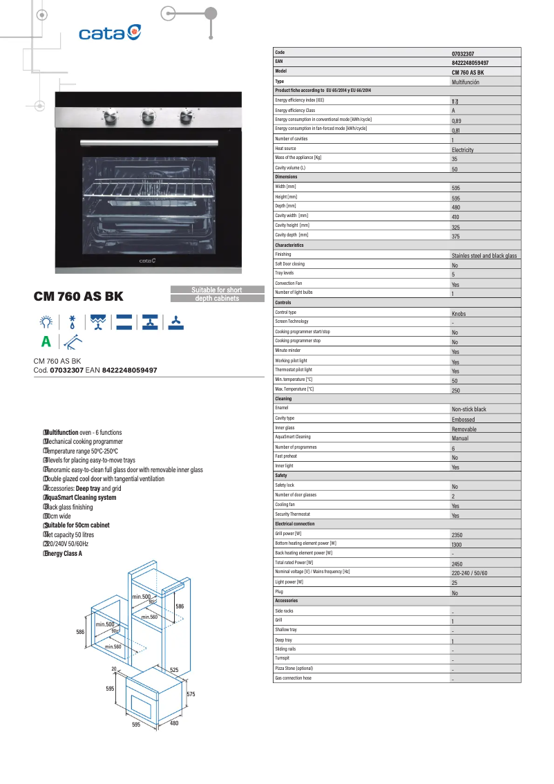 Page 1 de la notice Fiche technique CATA CM 760 AS BK