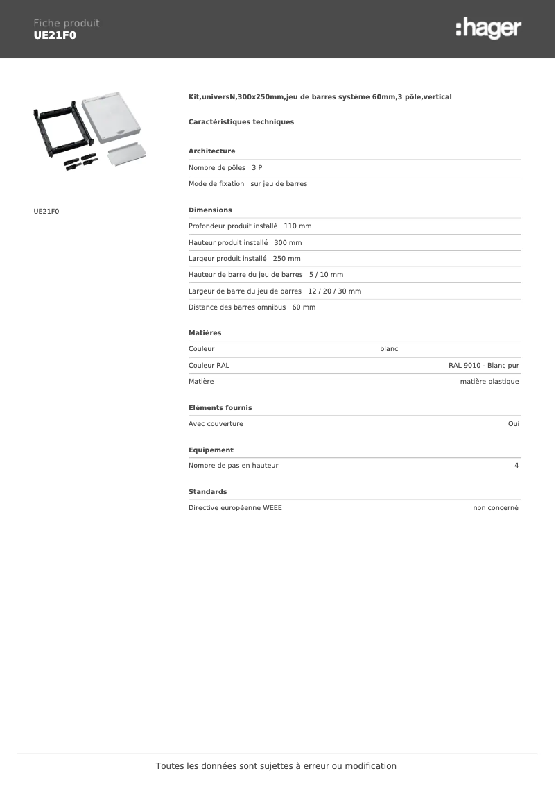Page n°1 - Manuel utilisateur Hager UE21F0