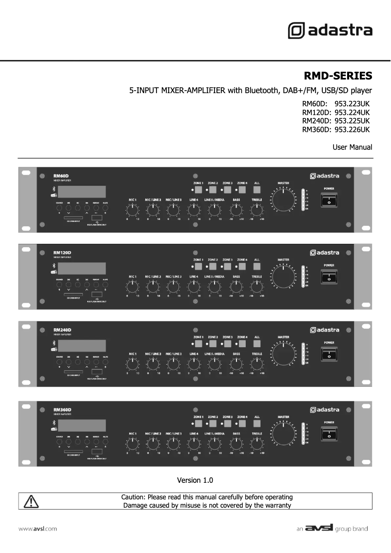 Page n°1 - Manuel utilisateur Adastra RM60D