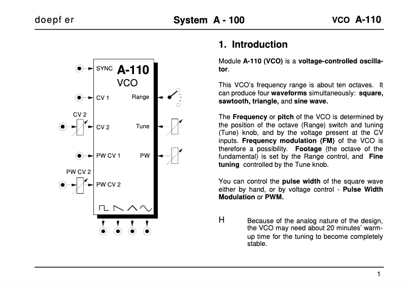 Page n°1 - Manuel utilisateur Doepfer A-110