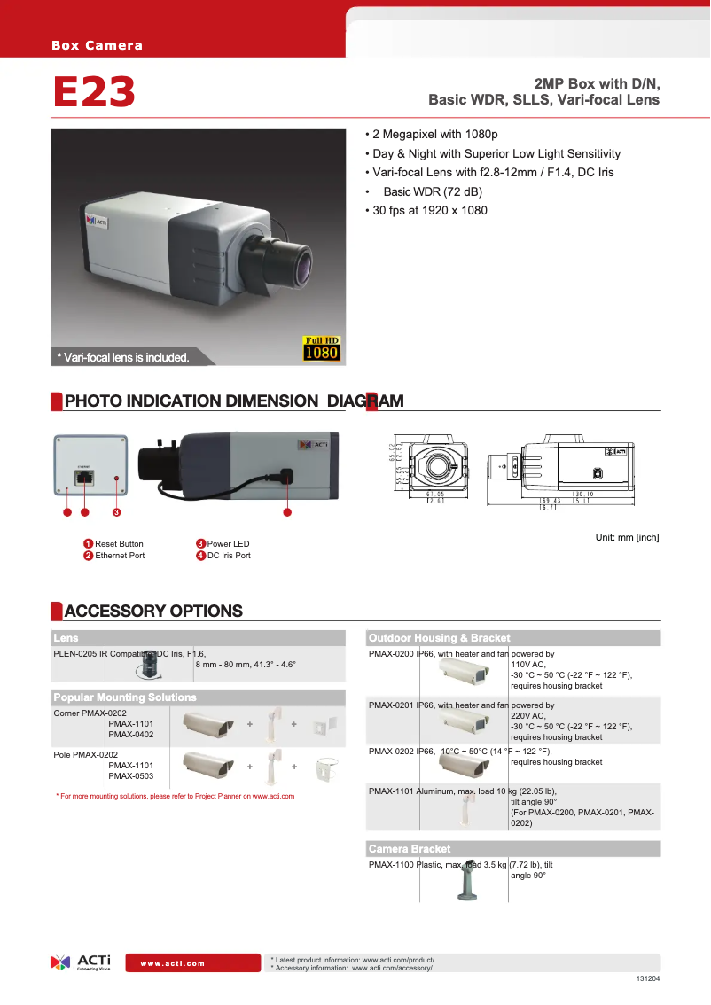 Page 1 de la notice Fiche technique ACTi E23