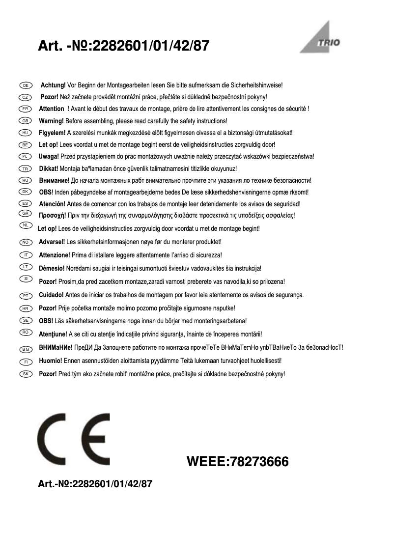 Page n°1 - Manuel utilisateur Trio Lighting Yangtze