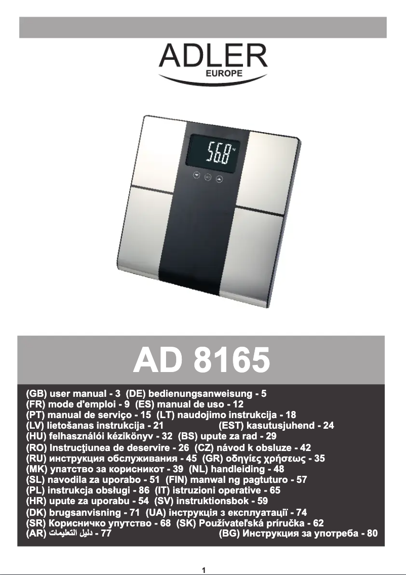 Page 1 de la notice Manuel utilisateur Adler AD 8165