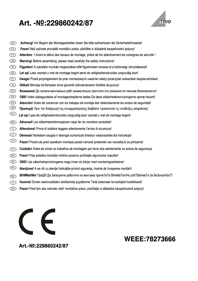 Page 1 de la notice Manuel utilisateur Trio Lighting Don 229860242