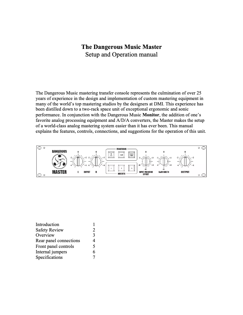 Page 1 de la notice Manuel utilisateur Dangerous Music Master