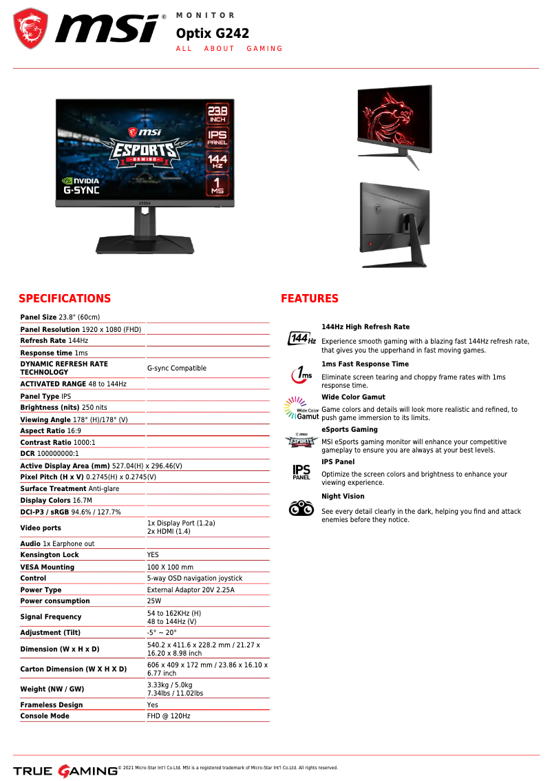 Image de la première page du manuel de l'appareil Optix G242