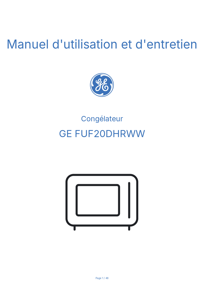 Page n°1 - Manuel d'utilisation et d'entretien GE FUF20DHRWW