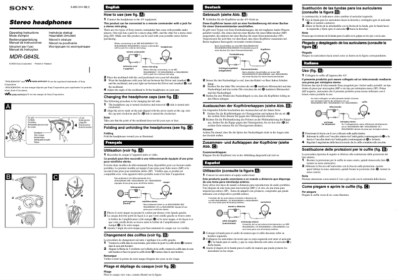 Image de la première page du manuel de l'appareil MDR-G64SL