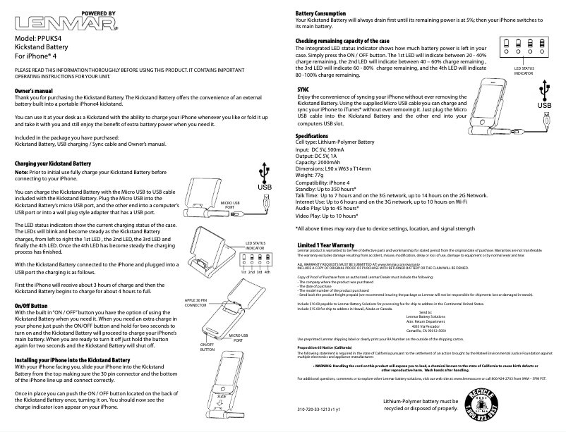 Page 1 de la notice Manuel utilisateur Lenmar Kickstand