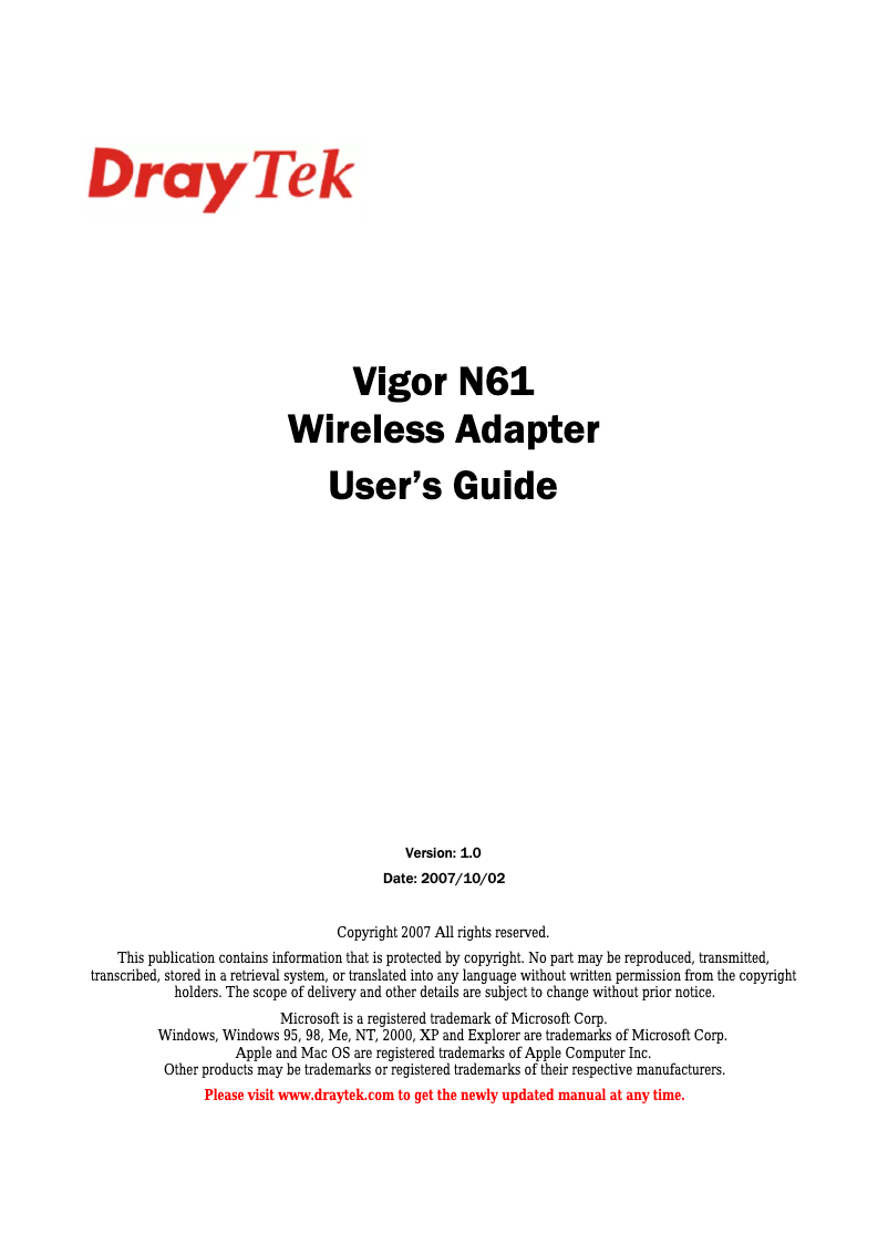 Page n°1 - Manuel utilisateur Draytek Vigor N61