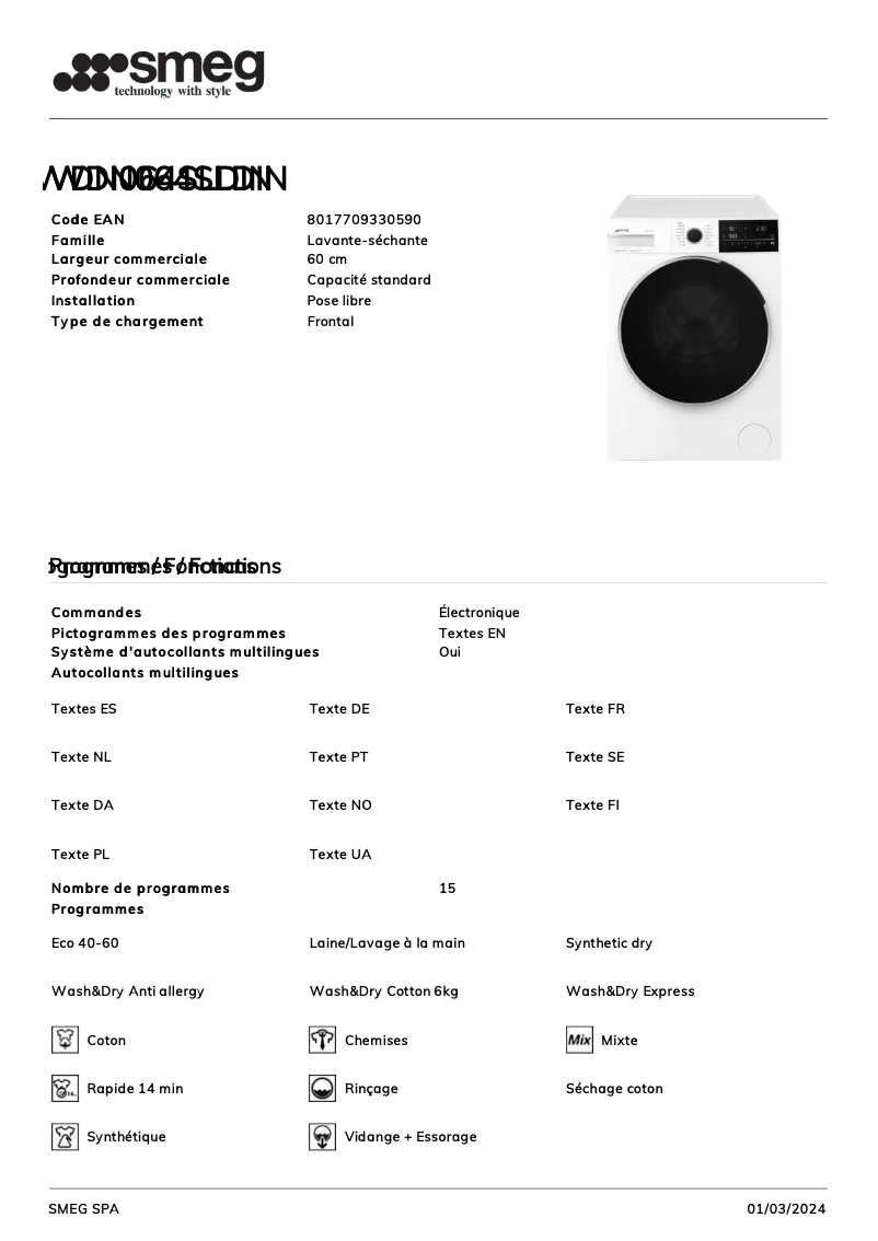 Image de la première page du manuel de l'appareil WDN064SLDIN