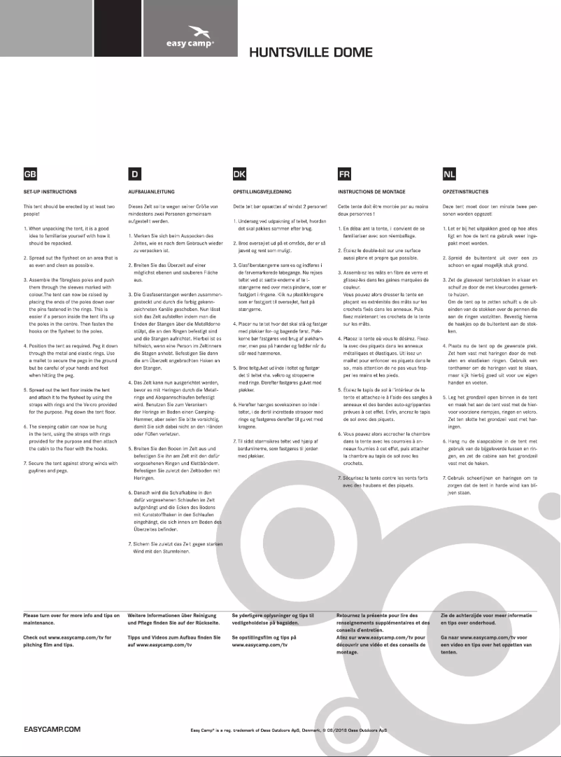 Page 1 de la notice Manuel utilisateur Easy Camp Huntsville Dome