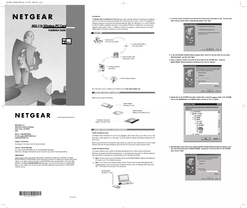 Page 1 de la notice Guide d'installation Netgear MA401