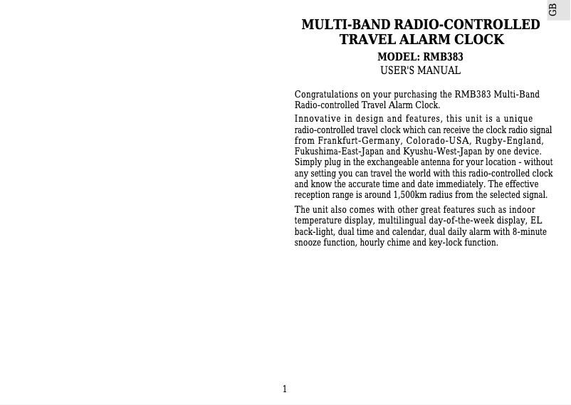 Image de la première page du manuel de l'appareil RMB383