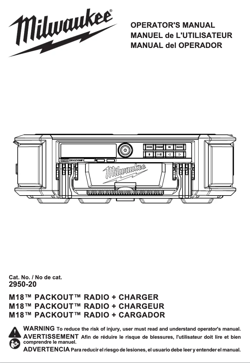 Page 1 de la notice Manuel utilisateur Milwaukee 2950-20